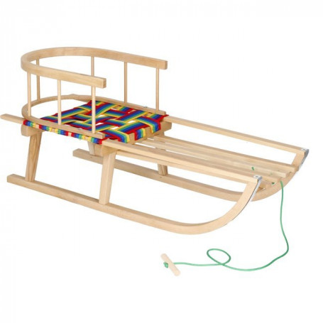 SPRINGOS Dřevěné sáňky s textilním výpletem a opěradlem 90 cm