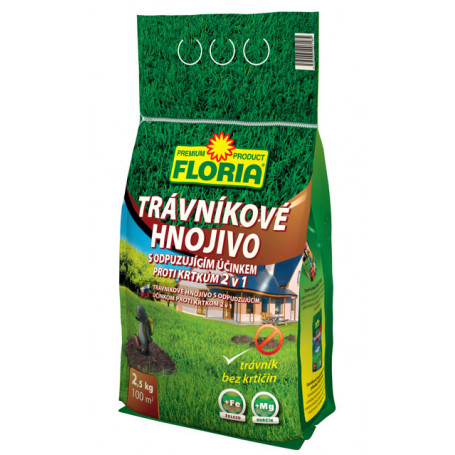FLORIA Trávníkové hnojivo se zeolitem proti krtkům 2v1, 2,5 kg